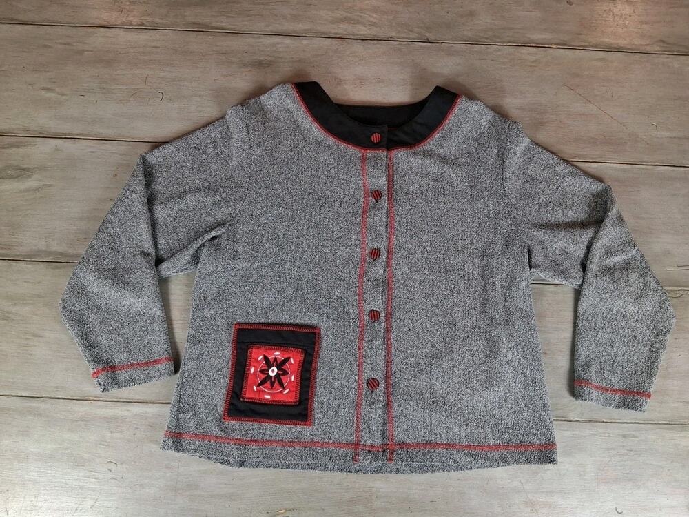 Blast Button Up Grey & Red Sweater Lightweight